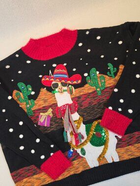 Celebrate Together Llama Ugly Christmas Sweater XL Black Festive Holiday